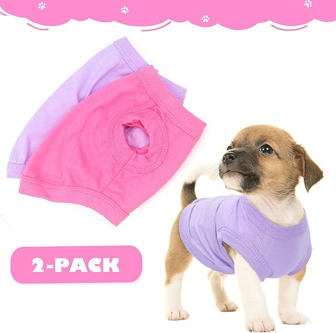 2 Pieces Dog Clothes Spring Summer Puppy Soft Dog Shirt Solid Color Chihuahua Clothes Pet Clothing Cute Cat Clothing XXS~M (Rose,Purple, Medium)
