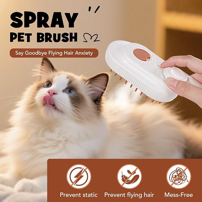 INFOX 1-Pack Cat Steam Brush, 4-in-1 Pet Steaming Grooming Brush for Cats & Dogs