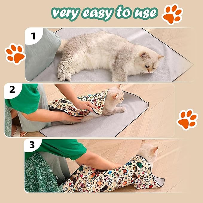 Cat Wrap for Cutting Nails and Grooming,Cat Restraint Wrap for Nail Clipping,Self-Adhesive Fabric Cat Swaddle Burrito Wrap for Nail Trimming (Graffiti Style)