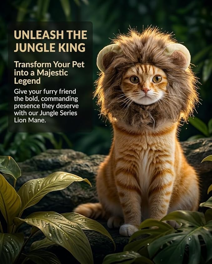 2 pcs Small Code Costume for Cat Lion Mane Wig Set – Halloween Cat Costumes | Adjustable Washable Pet Lion Costume for Christmas, Easter, Parties (Brown, Purple)
