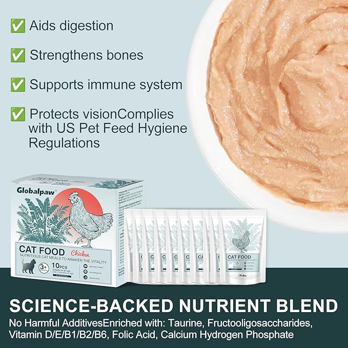 Lickable Creamy Cat Treats for Adult & Senior Cats, Premium Wet Pet Food Delectables Bisque for Cats Dogs Chicken Recipe Protein-Rich - (Pack of 10) 2.8 oz Pouches (Chicken Lickable Wet Pack of 10)