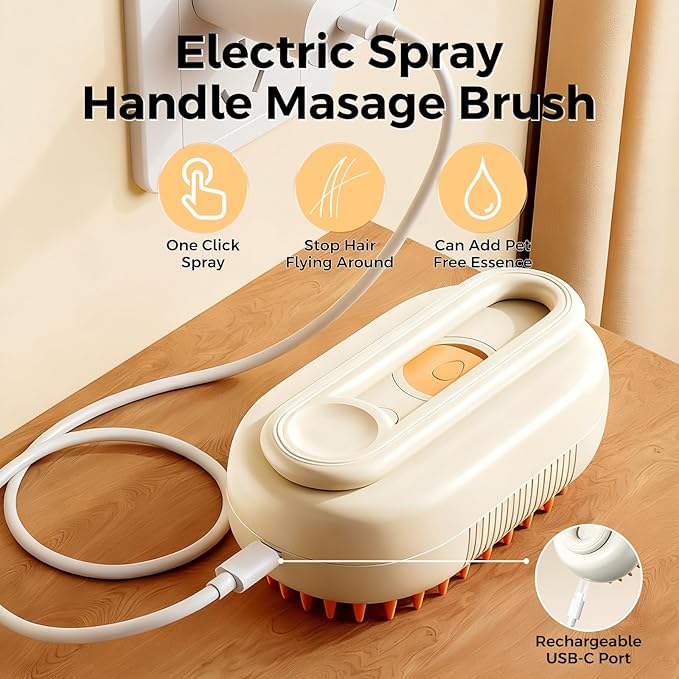 Upgraded 4-in-1 Pet Steam Beauty Brush Wireless Rechargeable Cat and Dog Hair Removal Tool - Anti-static, Massage, Deep Cleaning, Detangling, One-stop Professional Beauty Solution