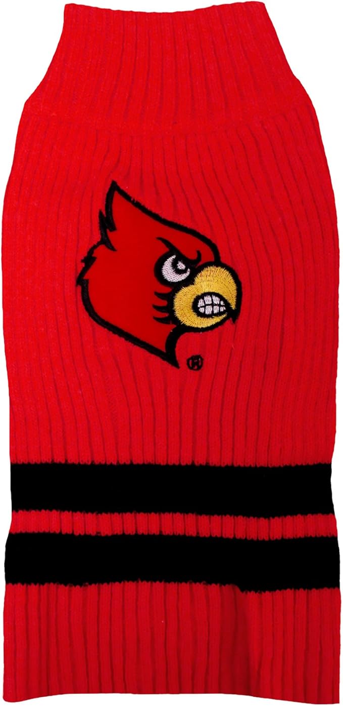 Pets First NCAA Louisville Cardinals Dog Sweater, Size Medium. Warm & Cozy Knit Pet Sweater with NCAA Team Logo, Best Puppy Sweater for Large & Small Dogs