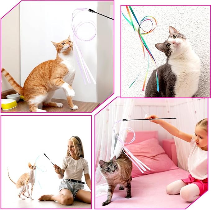 4 Pcs Ribbon Cat Toy,Interactive Cat Toy String,Colorful Kitten Toys Ribbon,Ribbons Toys for Cats for Indoor Cats for Kittens Teaser Training Exerciser Playing Accessories