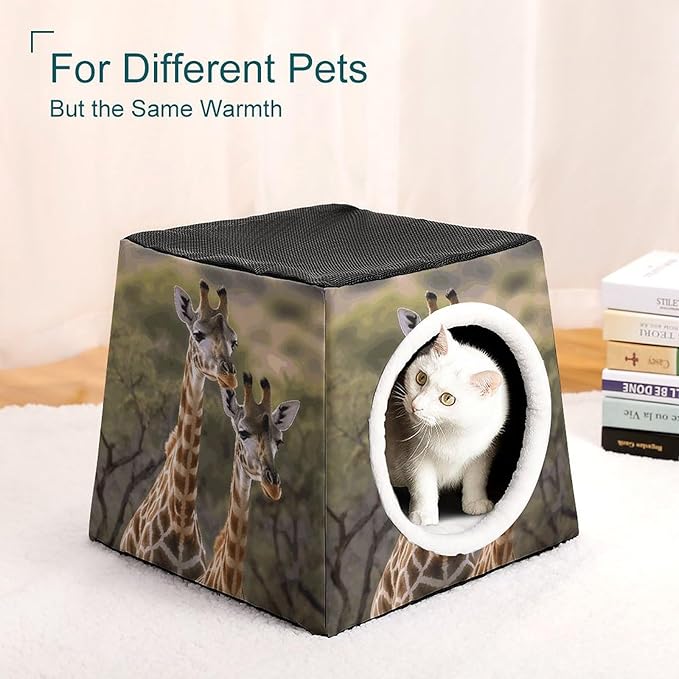 Cat Cave Cat Beds for Indoor Cats Two Giraffes Foldable Cat Hideaway with Washable Cushion and Non-Slip Base