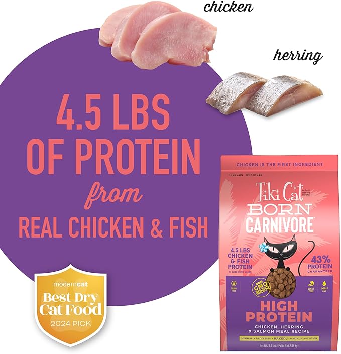 Tiki Cat Born Carnivore High Protein Dry Cat Food, Chicken, Herring & Salmon Meal, 5.6 lbs. Bag