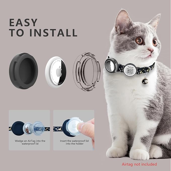 2PCS Breakaway Cat Collars with Bell & Moons Stars Design - Cute Adjustable Kitten Collars with Glow in The Dark Pendant & Waterproof AirTag Holder - Safe & Stylish for Cats(Pink&Blue)