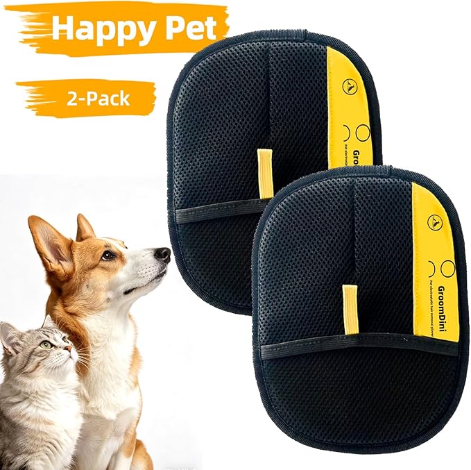 Large Pet Hair Removal Glove 2 Pack – Electrostatic Reusable Pet Hair Remover Glove for Dogs & Cats, Soft for Pet Grooming, Pet Hair Remover Tool for Bed, Sofa, Carpet, Car Seat (Black)
