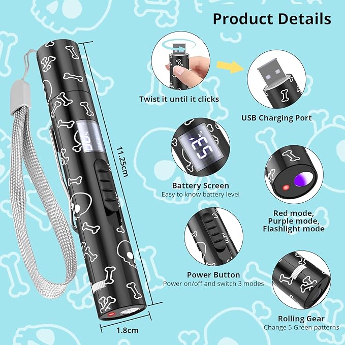 Waputne Cat Toy for Indoor Cats, Battery Level Display Screen, USB Rechargeable Kitten Toys with 7 Adjustable Patterns, Interactive Chase Toys for Indoor Cats & Dogs, Training & Exercise Fun(1 pcs)