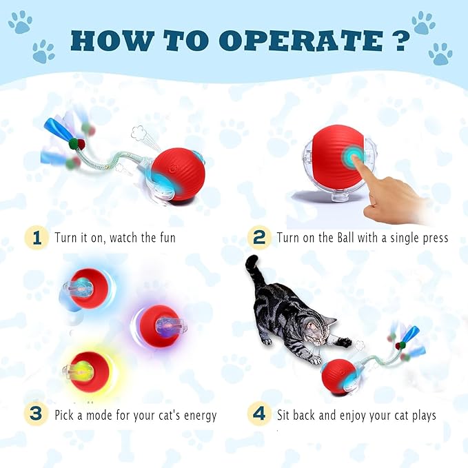 GlowPounce Interactive Rolling Ball Toy for Indoor Cats & Small Dogs – Motion-Activated Smart Moving Ball with LED Lights – Rechargeable Automatic Play Toy for Cats, Kittens & Puppies, Blue