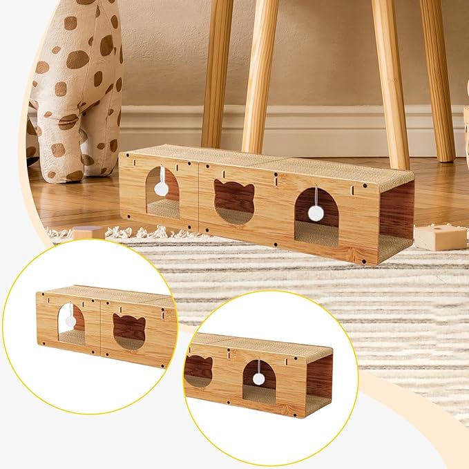 HouseVibe Cat Tunnel Scratcher with Scratching Pad, Multipurpose Corrugated Tunnel Bed Furniture Protector for Indoor Cats- L