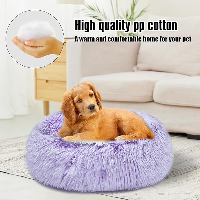 FORMYCATIE Cat Beds for Indoor Cats,Cat Cave for Puppy and Kitty,Calming Small Dog Bed for Small Dogs with Cover Cave,Cozy Warming Fluffy Washable Anti-Slip Pet Sleeping Bag(20 * 20inch,Purple)