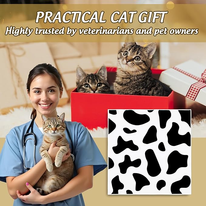 JarThenaAMCSCow Print Cat Wrap for Cutting Nails 27.6 x 27.6 in Self-Adhesive Cat Grooming Wrap Black White Washable Anti-Escape Cats Restraint Wrapping Cloth for Cats Pet Cleaning and Beauty,1 Pc