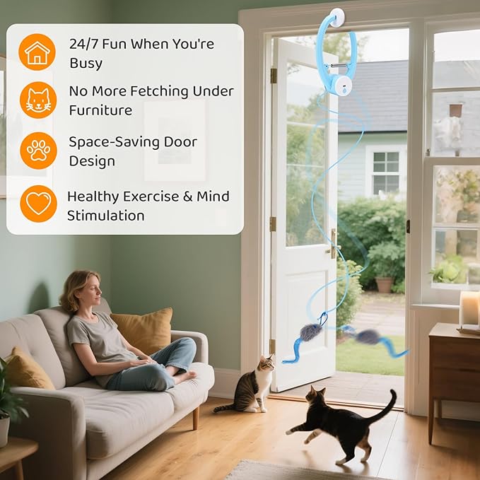 Automatic Interactive Cat Toys for Indoor Cats Electric Fluttering Butterfly Feather Wand Hanging Toy Kitten & Adult Cat Enrichment Stimulation Toys for Bored Cats USB Rechargeable, Blue