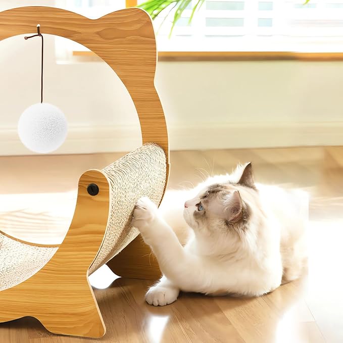Upgrade 2 in 1 Cat Scratcher Board, Lounger and Fun Interactive Scratch Pad, Heavy Duty Corrugated Cat Scratching Pad for Indoor Cats of Small Medium Size (Yellow)