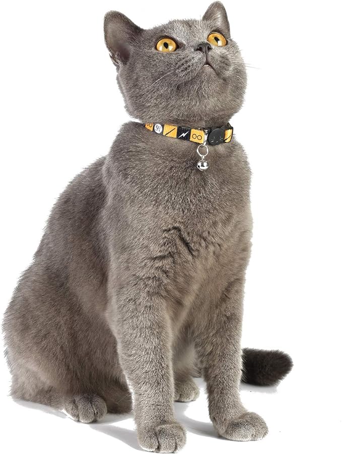 2PCS Breakaway Cat Collar with Cute Bell Adjustable Kitty Safety Collars Adjustable from 7-11 Inch (Yellow,Neck:7"-11")