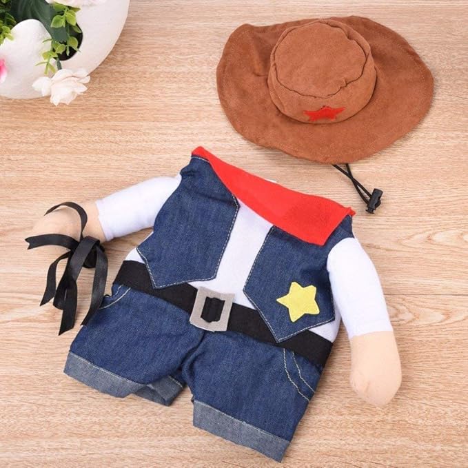 Halloween Costume for Cat and Small Dog, Funny Cowboy Costume Hat Suit - L