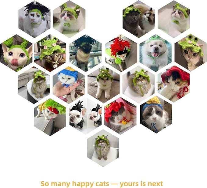 Cat Party Hat with Ear Holes and Adjustable Tie, Soft Polyester, Washable, Green Frog Party Hat for Cats 4-16 lbs, Holiday & Photo Outfit