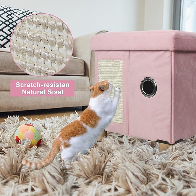 BRIAN & DANY Cat Beds for Indoor Cats,Cat Cave House for Kitten with Scratch Board & Ball,14.5X 12.5X 14.1 inches, Pink