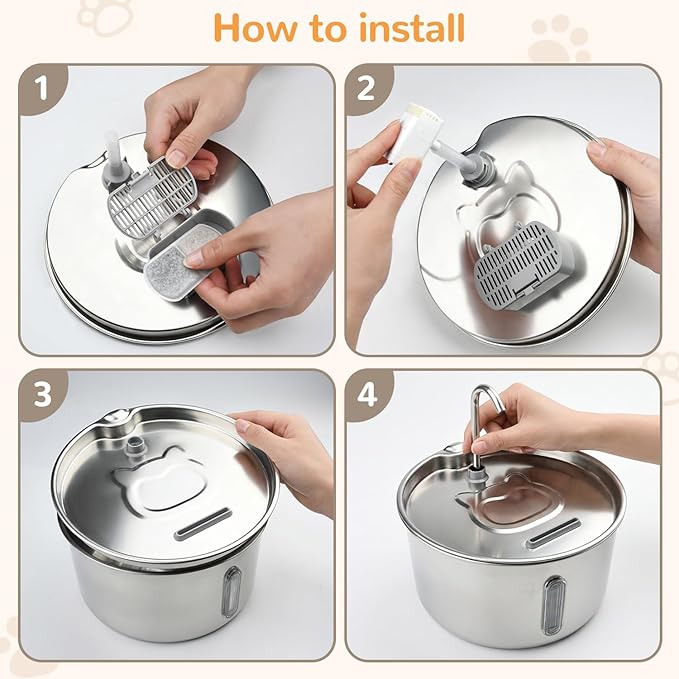 Cat Water Fountain Stainless Steel,135oz/4L,with Adjustable Pump & 3 Flow Modes, Ultra-Quiet Automatic Dog Water Dispenser with 20 Filters, Large Capacity Water Fountain for Cats,Dogs,Multiple Pets