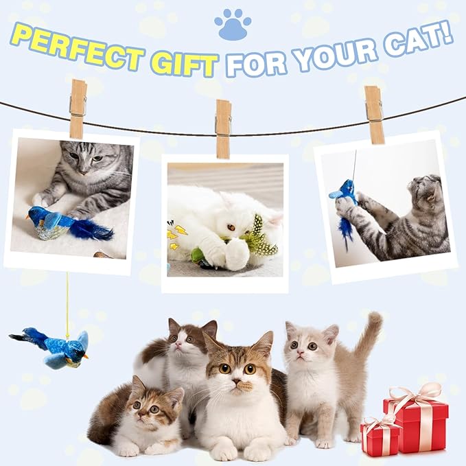 2-Pack Realistic Chirping Bird cat Toy - Soft Interactive Plush Bird Toy Infused with Catnip,Cat Enrichment Toys for Indoor Cats(Physical Sound, RedGreen)