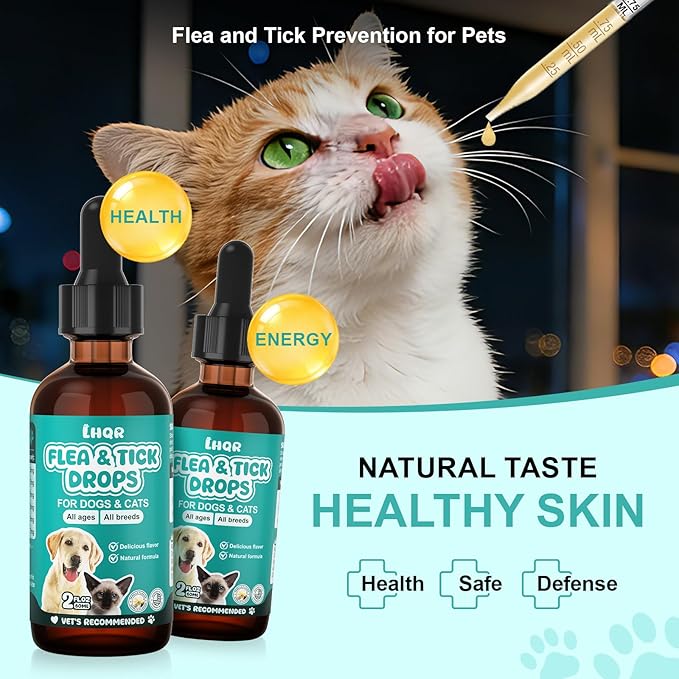 Flea & Tick Support for Dogs and Cats, Supports Healthy Skin Coat & Digestion, Herbal Ingredients Suit for All Breeds and Sizes -Vanilla-2 FL Oz
