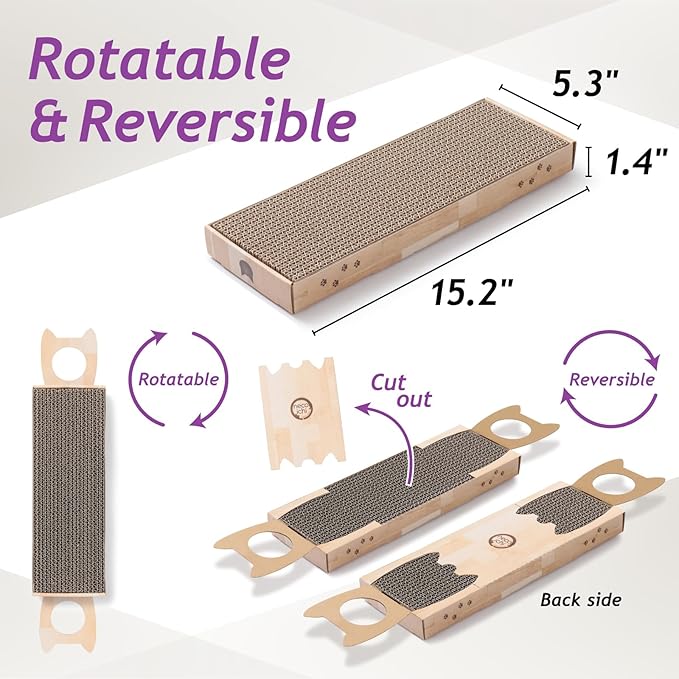 Necoichi Cardboard Hang & Scratch Doorknob Cat Scratcherfor Indoor Cats - Cat Scratching Board, Cat Scratch Pad Lounger with Reversible Usability and Extra Comfort for Wall (Oak)