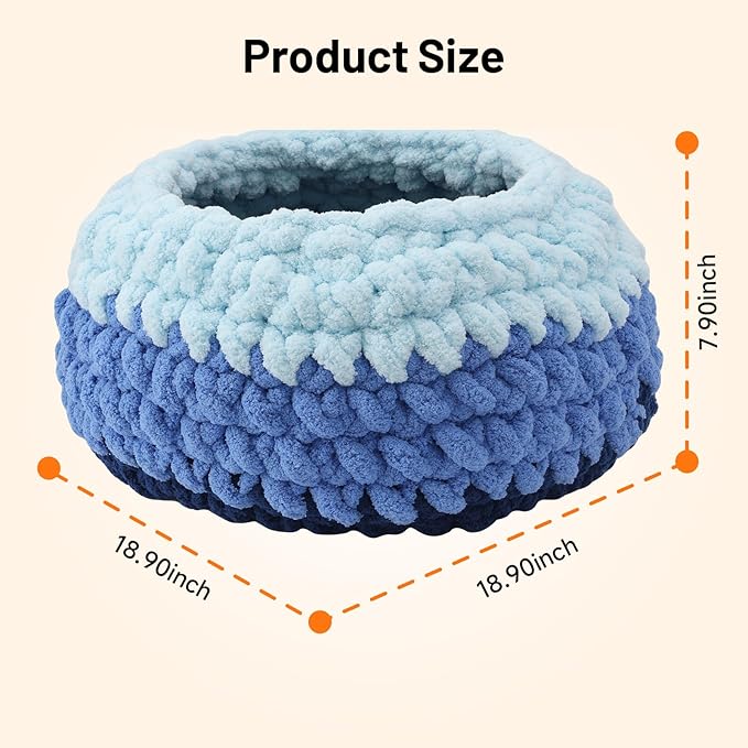 Handwoven Soft Cat Cave Bed, Indoor Cat Beds with Washable Round Nest, Kitten House & Cat Furniture, Cloud Blue