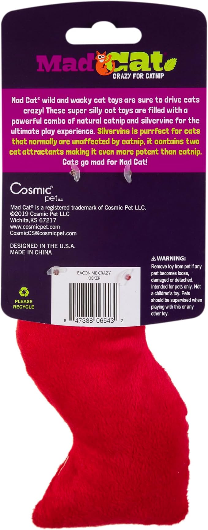 Mad Cat Bacon Kicker with Catnip & Silvervine Cat Toy, Pack of 1