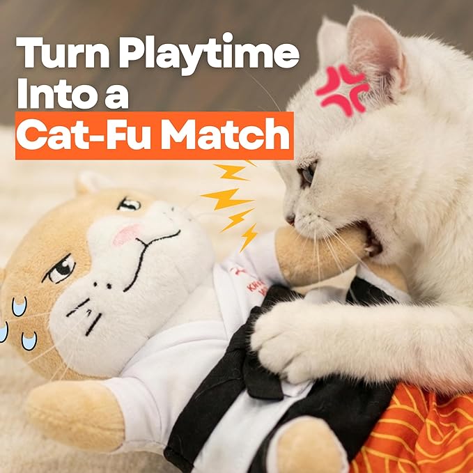 KARATE KITTY Cat Wrestling Glove & Puppet Toy with Protective Arm Sleeve – Interactive Boxing Cat Toy for Indoor Cats with Catnip Pocket & Crinkle Ears