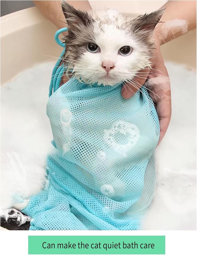 4Pcs Cat Scratch Cover for Nursing Rehabilitation, Adjustable Cat Bath Gloves,Cat Bathing Bag, Cat Grooming Mesh Bag (Grey-1)