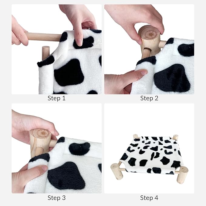Patas Lague Cat and Dog Hammock Bed for Small Dogs, Brethable Wooden Cat Pet Rabbit Elevated Bed Cots Furniture for All Seasons Fleece Hot Pink