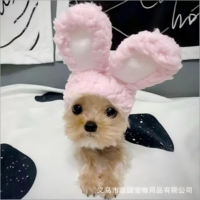 Rabbit Ears Hat for Cats & Small Dogs - Adjustable Plush Bunny Costume Headband for Easter, Halloween & Pet Party Dress Up (Pink)