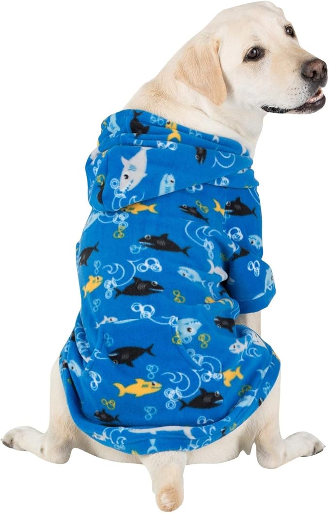 Pet Pjs - Shark Frenzy Pet Pjs Fleece Hoodie Sweaters - Large (Fits Up to 50 lbs) - Pet - Large (Fits Up to 50 lbs)