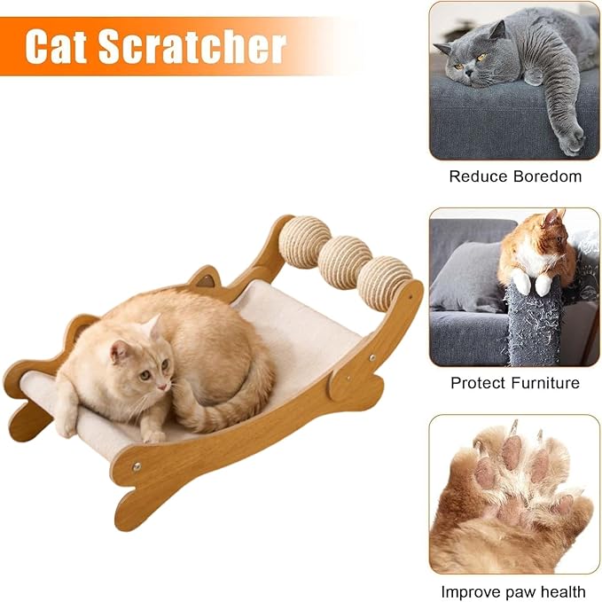 Cat Scratch Pad with Replacement Scratching Felt, Large Cat Scratcher Bed Hammock Lounge for Scratching Pad, Protects Furniture, Kittens Gifts