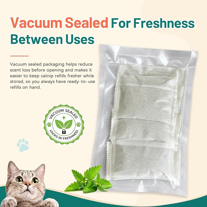 (10-Pack) Refillable Catnip Kicker Toy Kits, Natural Catnip Tea Bags for Cats, 9g Catnip Pouches, Non-Woven Mess-Free Cat Toy Refills, Additive-Free, Vacuum Sealed, Total 90g