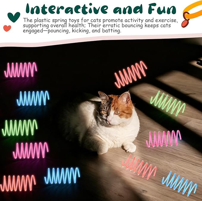 Sosation 60 Pcs Glow in The Dark Springs Cat Toys Kittens Wide Colorful Springs for Indoor Cats Jelly Color Plastic Coil Spiral Interactive Play Kitten Toys for Chase, Hunting and Exercise