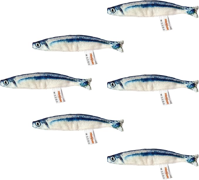miwoowim 6 PCS Cat Fish Toy Soft and Durable,Cat nip Toy with Catnip Inside, Kicker Toys for Indoor Kitten Exercise,Kitty Teething Chew Toy (6 Sauries)