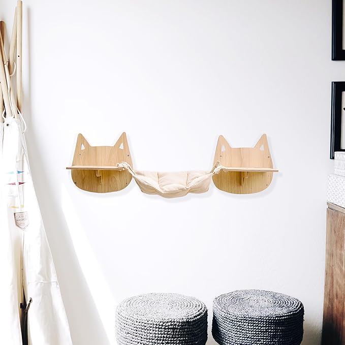 Personalized Cat Hammock Cats Face Shaped, Custom Name Hanging Hammock with 2 Cat Shelves, Wall Mounted Cat Window Perch, Cat Bed for Playing Sleeping Scratching