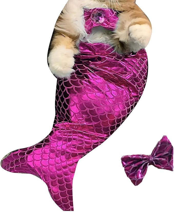 Generic cat Mermaid Costume, Mermaid Tail for Cats, Mermaid Tail Clothes Sequin Mermaid Dress, Comfortable & Soft Dog Outfit, Funny Pet Costumes for Cat and Dog, Purple