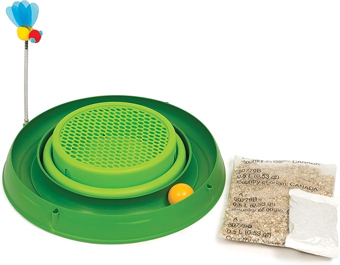 Catit Play Circuit Ball Cat Toy with Scratch Pad Catnip Toy, Green, 43002