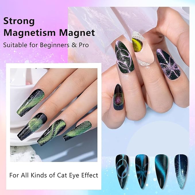 Honey Joy 3-in-1 Cat Eye Magnet for Nails, Multi-Function Nail Magnet Stick, Upgraded Cateye Magnet Tool for 3D Magnetic Cat Eye Gel Polish Nail Art, Salon & Home Use (NAT253-Purple)
