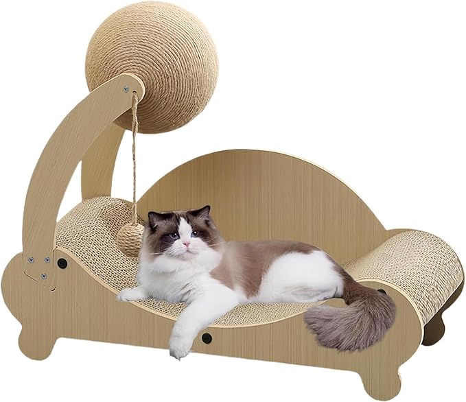 Cat Scratching Bed - Pet Chair with Interactive Ball, Durable Scratch Lounger Sofa, Kitten Rest Play Furniture | Indoor Home Use for Small Medium Playing Sleeping Relaxing Indoor Home Furniture