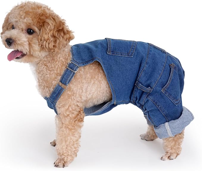 Rbenxia 1 Piece of Dog Denim Shirts Puppy Jean Jacket Sling Jumpsuit Costumes Pet Jean Overalls Dog Pants Outfits for Small Puppy Cat Pets (Blue, Small)