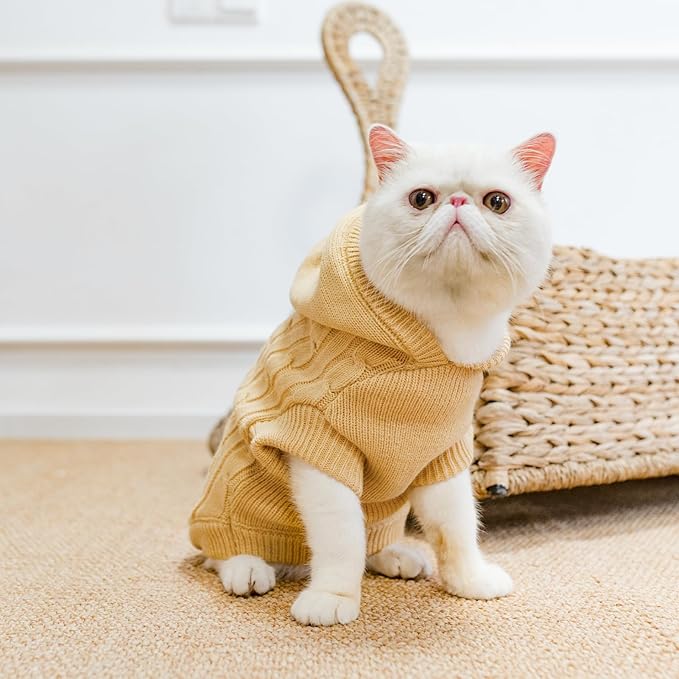 PUPTECK Winter Dog Cat Sweater Coat - Soft Cold Weather Clothes Knitwear for Kitties & Small Dogs Indoor Outdoor Walking Warm, Knitted Classic for Doggies Kitties