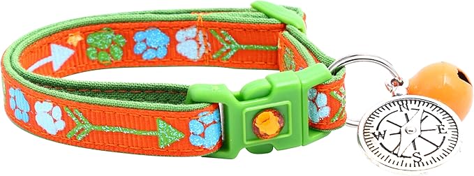 Explore Cat Collar with Charm & Bell | Safety Breakaway Collar | Adjustable Large Size or Kitten Collar (Orange, Small(10lbs & Less))