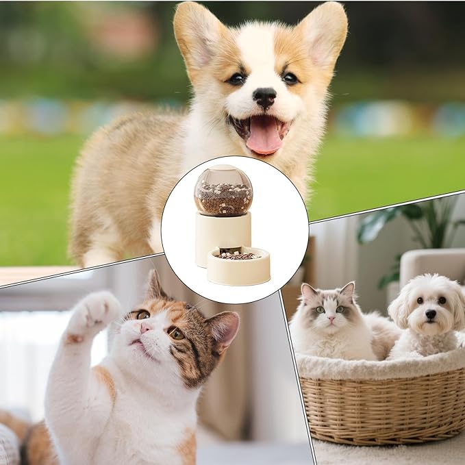 Automatic Pet Feeder - 26x16x14cm Dog Auto Feeding Bowl | Pet Food and Water Device | Large Capacity Puppy Water Dispenser | for Home Vacation Indoor Living Room Travel Weekend Trip Backyard