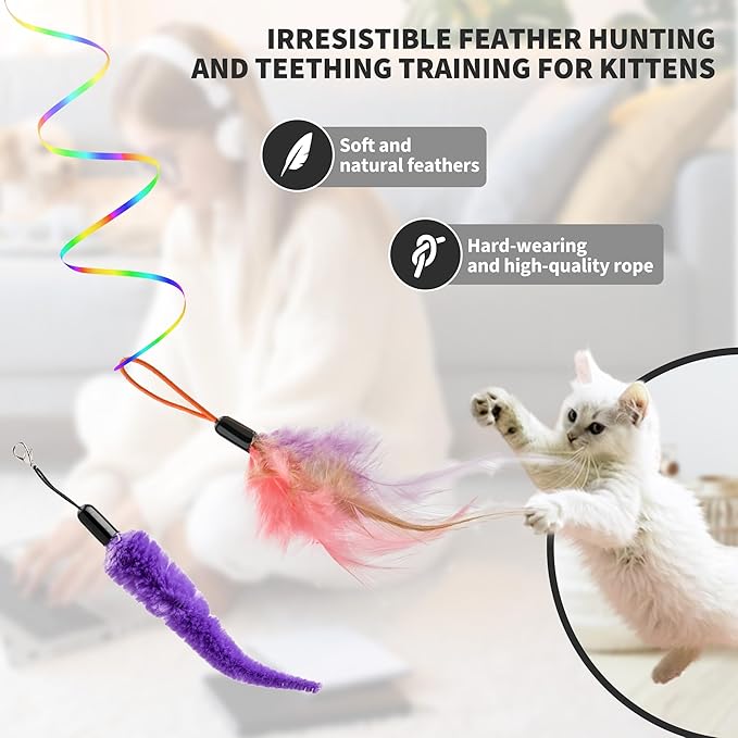 Interactive Cat Toy for Indoor Cats, Automatic Hanging Door Frame Toy with Feather & Mouse, 360° Rotating, USB Rechargeable Self Play Kitten Toy for Hunting Instinct, Cat Boredom Relief