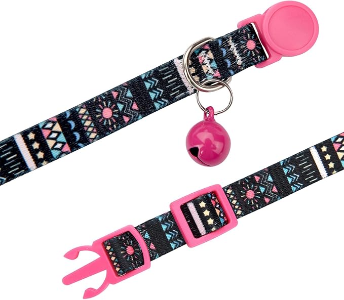 MarukoPet Cat Collar Breakaway with Bells, 3 Pack Girl Boy Pet Cat Collar with Bohemia Floral Tribal Geometric Patterns, Adjustable 7.5-12 Inch, with Safety Buckle for Kitten Cat(Set B)