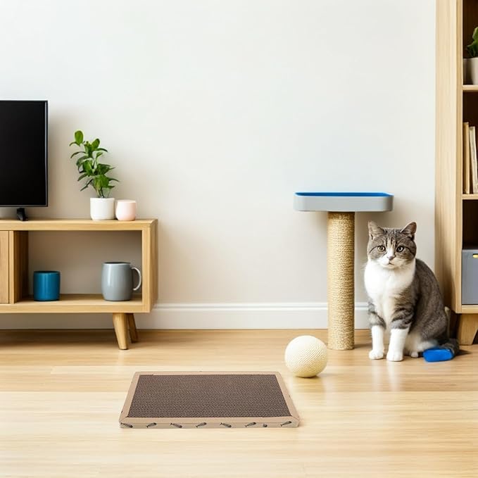VILLCASE 2pcs Sisal Cat Scratcher Pad Square 16.7x8.25 Inch Corrugated Flat Cat Scratching Board with Edge Protection for Indoor Furniture Guard